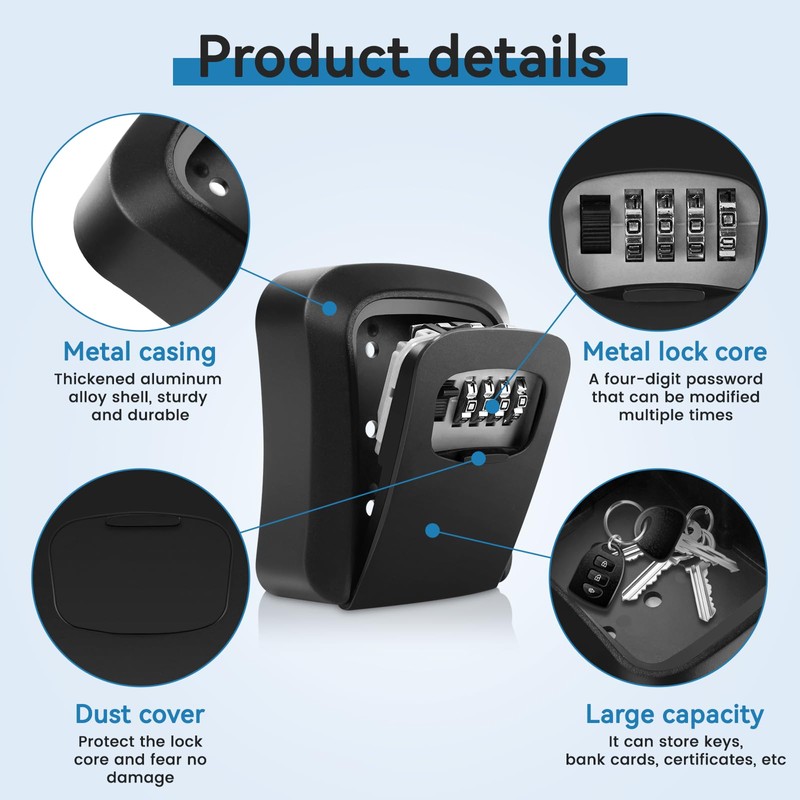 Weatherproof Heavy-Duty Wall-Mounted Key Lock Box with 4-Digit Combination and