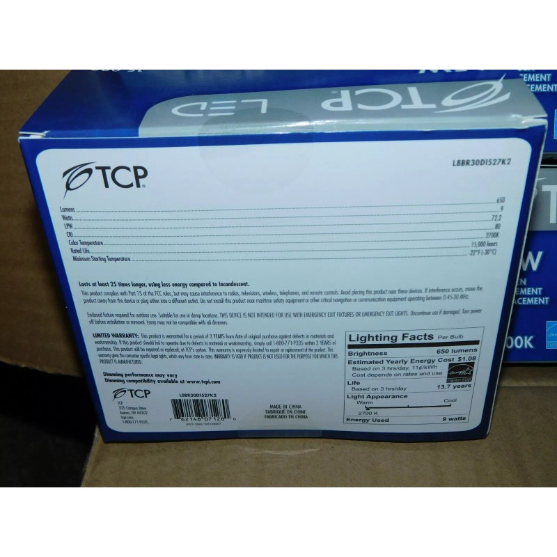 TCP NEW TCP 2 Pack L8BR30D1527K2 LED Light Bulbs 9W=65W
