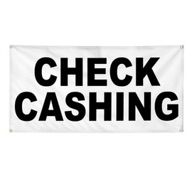 Vinyl Banner Multiple Sizes Check Cashing Black Business Outdoor Weatherproof Industrial Yard Signs 4 Grommets 24x36Inches