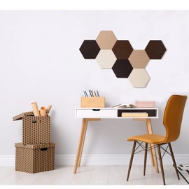 LAJAR Hexagon Felt Bulletin Board Tiles, 8 Pcs Self Adhesive Pin Board Wall Tiles for Photos, Pictures, Memos (Camel)