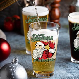 Toasted Tales - Merry Christmas Vintage Santa Sarcastic Santa, Funny Pint Glass Humor Gift for Grandpa, Beer Glass for Dad, Christmas Gift for Brother or Friend