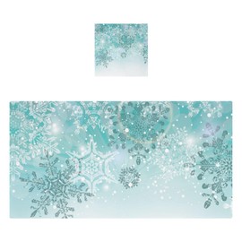 senya Bath Towel Set, Silver Winter Teal Turquoise Snowflakes Christmas Cotton Bath Towels Soft Highly Absorbent Fast Drying for Bathroom Gym Hotel Beach, 1 Bath Towel 1 Washcloth