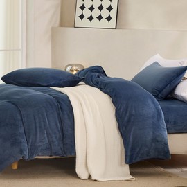 JELLYMONI Blue Velvet Duvet Cover Twin Size - Ultra Soft Flannel Comforter Cover, 2-Piece Luxury Fluffly Duvet Cover with 8 Corner Ties & Zipper Closure