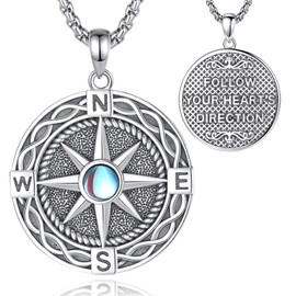 EUDORA Harmony Ball Viking Necklace for Men and Women Sterling Silver S925, Viking Amulet Necklace Viking Runes Pendant Witcher Energy Jewellery Gift for Husband Women Men, Sterling Silver, Moonstone