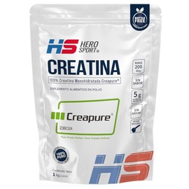 HS HERO SPORT Creatina Monohidratada Micronizada Creapure® 1kg. 100% Pura. Creatina Alemana Creapure®. Vegana, 160 porciones, 5g por porción, Pre Entreno con Scoop. Pure. Proven. Perfect.