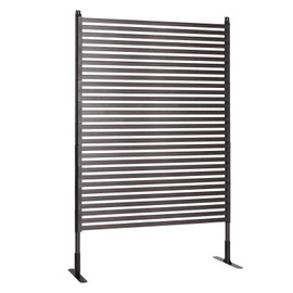 Lalahoni Outdoor Privacy Screen, Metal Privacy Fence Panels for Outside, Patio Privacy Screen Freestanding, 3.5 ft W x 6 ft H Slatted Privacy Screens and Panels with Stand, Dark Brown, 1 PC