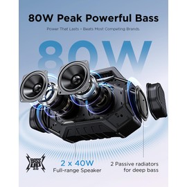 ShellHome Bluetooth 6.0 Speakers Outdoor, 80W(Peak) Loud Speaker with Bass, 30H Playtime, IPX6 Waterproof, RGB Lights, BassUp 2.0, TWS, Portable Large Jobsite Speakers for Party, Garage