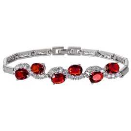 RIZILIA Tennis Bracelet & Oval Cut CZ [Simulated Red Ruby] in White Gold Plated, 7"