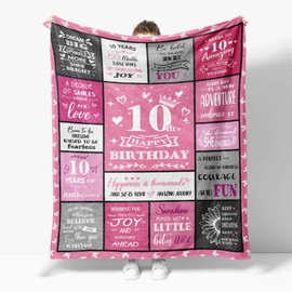 10th Birthday Gifts Blanket for Girl, 60 x 50 Inch 10 Year Old Girl Birthday Gift Cute Throw Blanket for 10th Birthday Decorations (Pink-10th)