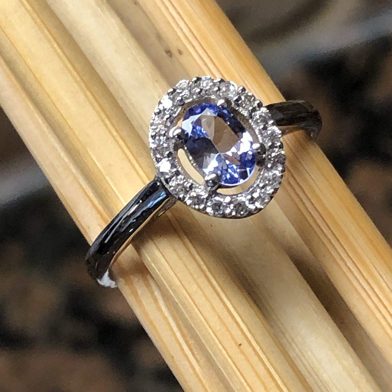 Genuine Blue Tanzanite 925 Solid Sterling Silver Engagement Ring Size