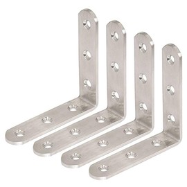 Deezio Stainless Steel Heavy Duty Corner Brace Joint Angle Bracket Shelf Brackets, Brushed Nickel, Pack of 4(100x100x3mm)