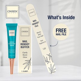 Onsen Secret Japanese Nail Sparkle-KIT, A 120/180 Grit Nail File, 3-Way Nail Buffer Block, Cuticle Serum with Cuticle Oil in Action-15ml, Optimum Nail Care Series