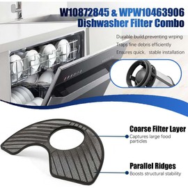 Dishwasher parts W10872845 Dishwasher Pump Filter Cup，WPW10463906 Screen Filter Replacement for Kenmore Amana Kitchen-Aid Whirlpool Dishwasher Replaces W10056425 W10056426 8579307 AP6030094
