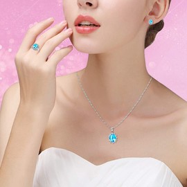 Uloveido Bridesmaid Jewellery Ring Earrings and Necklace Set for Bridal White Gold Plated T466