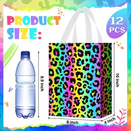 Locmeo 12 Pcs Cheetah Print Party Decorations Leopard Reusable Non-Woven Bags Neon Cheetah Party Bags with Handle for Animals Print Theme Favor Decor (Leopard)