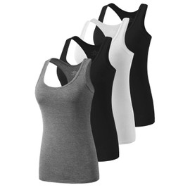 Cosy Pyro Workout Tank Tops for Women Racerback Yoga Tanks Basic Athletic Activewear-4 Packs Black/White/Black/Gray L