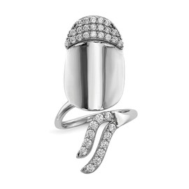 Diamond2Deal Sterling Silver Rhodium Plated Cubic Zirconia Adjustable Fingernail Ring