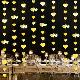 52 ft Gold Heart Garland, 4 Pieces 4 m Hanging Paper Garland, Gold Decoration, Heart Garlands for Wedding, Engagement, Anniversary, Valentine's Day, Birthdays Decoration