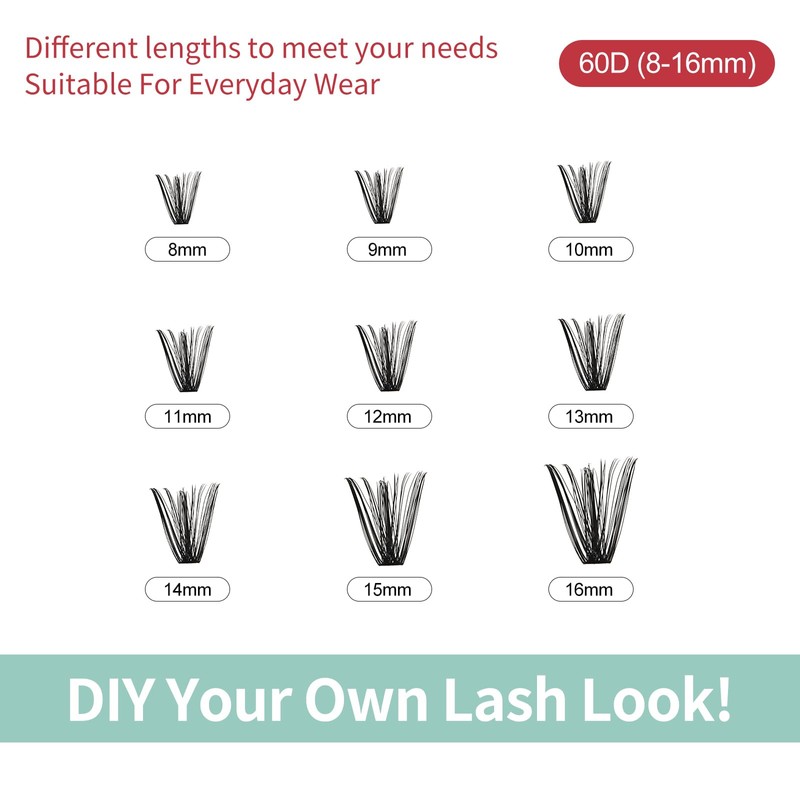FADVAN Cluster Eyelash Extensions 280 Pieces Curl D Eyelashes Individual