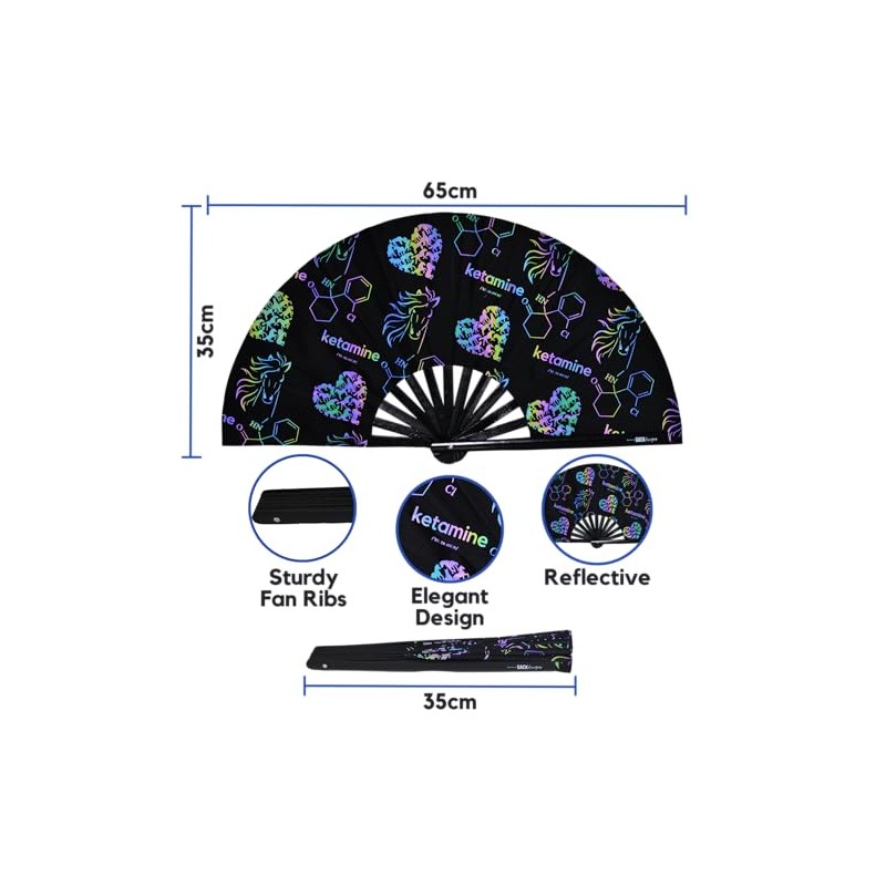 Large Foldable Festival Rave Fan, Various Design, Funny, Meme, UV,