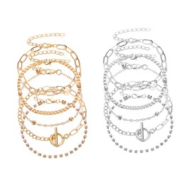 COLLBATH Jewelry Set Women's Fashion Bracelets Ankle Chains 10pc Gold/silver Charms