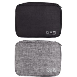 Portable Double-Layer Electronic Accessory Bag Sorting Bag - Waterproof Digital Storage Bag for Travel, Oxford Cloth Material, Large Capacity with Detachable Partition (Black + Gray)