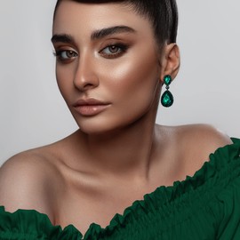 EVER FAITH Women's Austrian Crystal Dangle Earrings, Elegant Party Prom Waterdrop Pierced Earrings Green Black-Tone