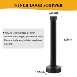 Door Stops, Wall Mounted Door Stopper Black 6 Inch Extra Long Doorstop with Rubber Bumper Buffer, Brushed Stainless Steel, External Heavy Duty Modern Door Stop for Skirting