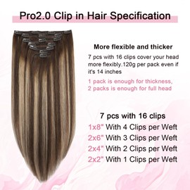 Sweetmet Pro2.0 Remy Clip in Extensions Real Human Hair Color #4/27/4 Chocolate Brown to Caramel Blonde Remy Clip in Hair Extensions Real Human Hair 18inch 120g Thick 7pcs Double Weft（#4/27/4-18inch）