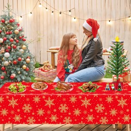 4 Pack Xmas Tablecloth Christmas Snowflake Tablecloth Golden Snowflake Red Backdrop Table Covers Christmas Party Decorations for Winter Christmas Holiday New Year Party Supply 51 x 86 Inches