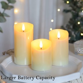 Lezonic Rechargeable Flickering Flameless Candles Battery Operated with Remote and Timer, Pack of 3(D 3'' X H 4''5''6'') Long Lasting Ivory White Real Wax LED USB Pillar Candles