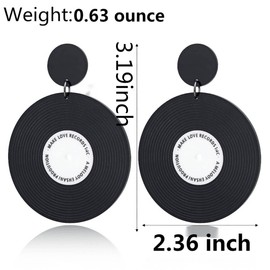 Acrylic Record Earrings Rock Roll 1950's Women's Vinyl Record Earrings Vintage Black Transparent Circle Record Dangling Earrings Simple Design Fashion Jewelry for Women-black