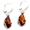 Genuine CognacTeardrop Baltic Amber and 925 Sterling Silver Drop Dangle