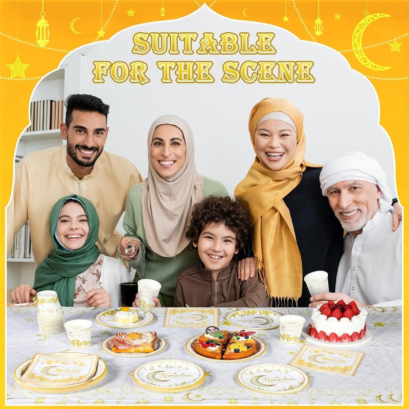 ZKFSIE Ramadan White Table Cloth, 137x274cm/54x108Inch Eid Table Cloth, Waterproof