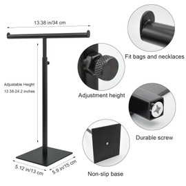 MrMrKura 2 Pcs T Bar Purse Display Stand, Adjustable Height Jewelry Stand Holder, Black Tabletop Display for Hanging Bags, Purses, Necklaces, Jewelry (Black)