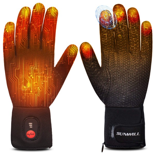 Sun Will Electric Heated Gloves for Men or Women, Rechargeable Heated Winter Gloves for Outdoor, Bicycle, Motorcycle, Ski, Snowboard, Hunting, black, xl