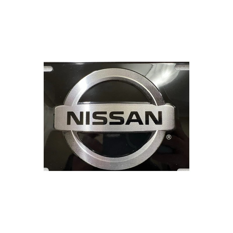Nissan Embossed Auto License Plate. Black & Silver Aluminum Plate