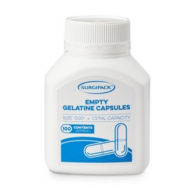 SurgiPack Empty Gelatine 100 Capsules, Size 000