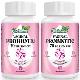 Cheroline Cheroline Vaginal Probiotics for Women, 70 Billion CFU, 7 Strains with Prebiotic Blend, 13-in-1 Probiotic for PH Balance, Vaginal, Urinary & Immune Health, 60 Vegan Capsules (60 Count (Pack of 2))