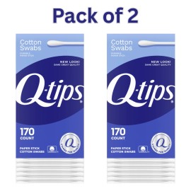 Q-tips Cotton Swabs 100% Cotton, Durable Paper Stick Multi-Purpose 170 Count 2pk