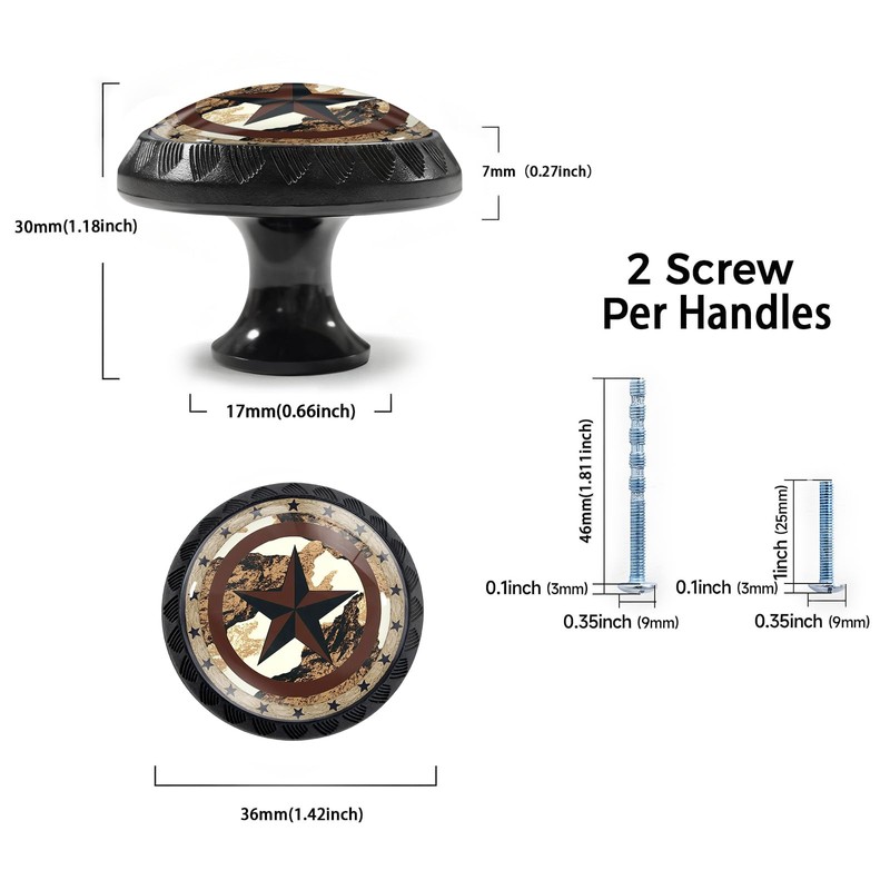 Artinhand 4 Pack Rustic Western Star Cabinet Knobs for Kitchen