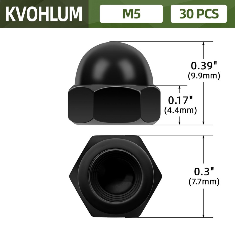 #10-24 Acorn Cap Nuts, 30 PCS Black Coating Acorn Dome