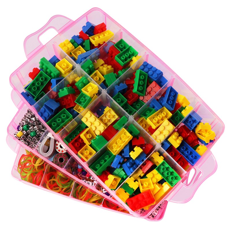 BELLE VOUS 3 Tier Pink Transparent Plastic Stackable Storage Box