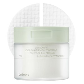 celimax Ji.Woo.Gae CICA BHA Almohadillas de Tóner para Imperfecciones | Complejo BHA PHA LHA, Extracto de Centella Asiática, Hidratante, Humectante, Calmante, Reparador, (60 Almohadillas)