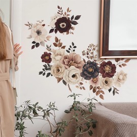 Elegant Peony Rose Flower Wall Stickers, sacinora Floral Art Wall Decals Removable Vinyl Peel and Stick for Living Room Bedroom Kitchen Nursery Home Decorations