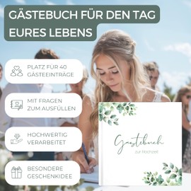 memoriecation Wedding Guest Book with Questions to Fill In – Wedding Guest Book for Your Dream Wedding – Wedding Guest Book, Wedding Album, Wedding Gift – Eucalyptus White