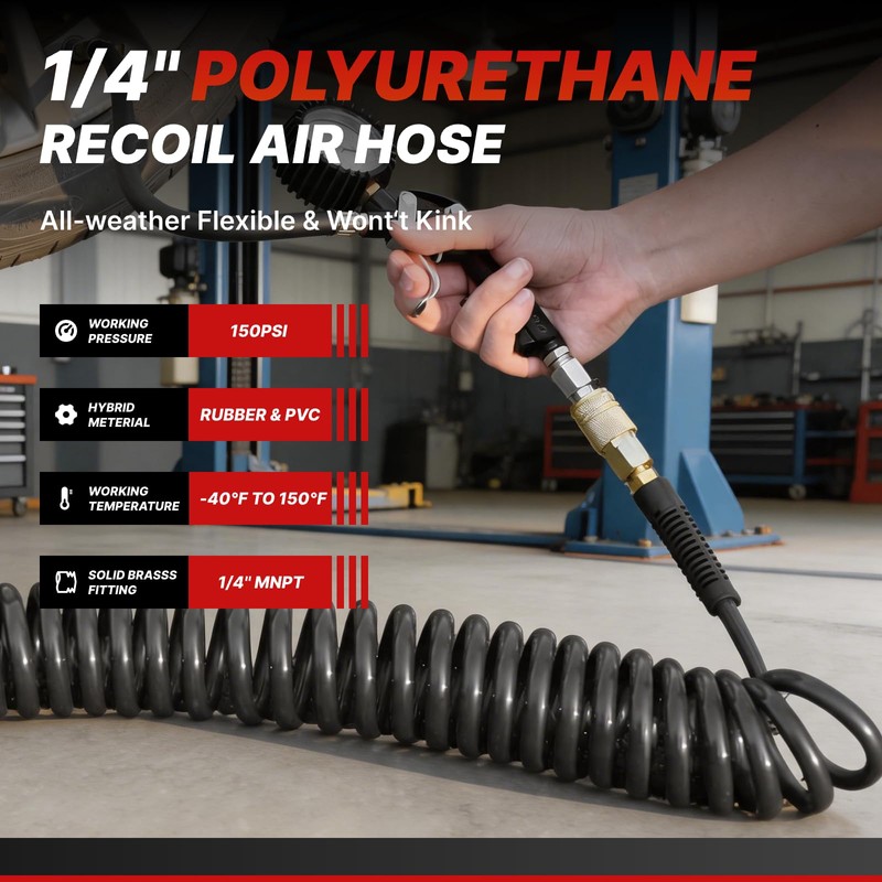 Txecpro 2 Pack Polyurethane Recoil Air Hose, Air Compressor Hose
