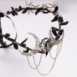 Bubbmi Black Raw Crystal Fairy Costume Headband, Elf Renaissance Fest Tiara Headpiece, Party Festival Fashion Headwear for Women Ladies