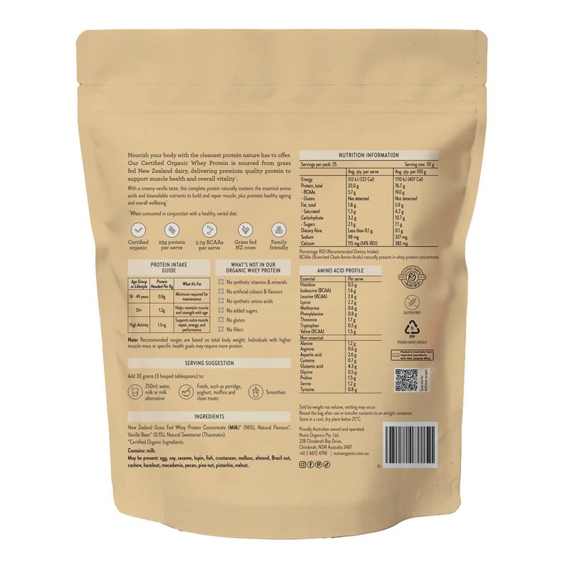 Nutra Organics Organic Whey Protein - Vanilla, 750g
