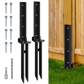 2 Pack Fence Post Anchor Kit, Heavy Duty Steel Fence Post Repair Stakes, Post Anchor Ground Spike for Repairing Tilted Broken Wood Support, Black